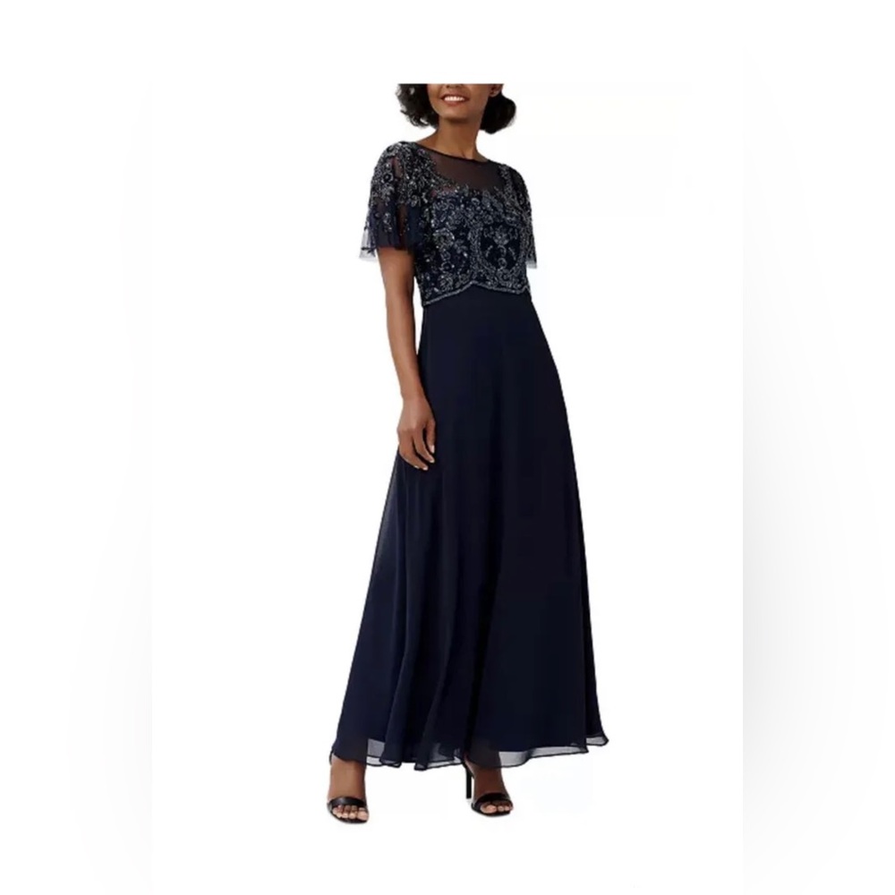 Adrianna Papell Beaded ChiffonGown Size 6 Color Midnight